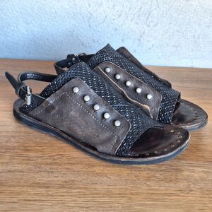 A.S.98 Studded Leather Gladiator Slingback Sandals Women 40 EU 9.5 Steampunk